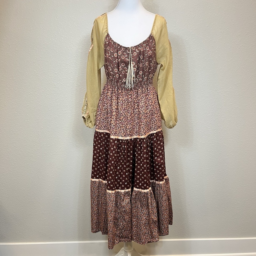 VTG 70s Young Edwardian by Arpeja Prairie Maxi Dress Size 5 Floral Tiered Boho